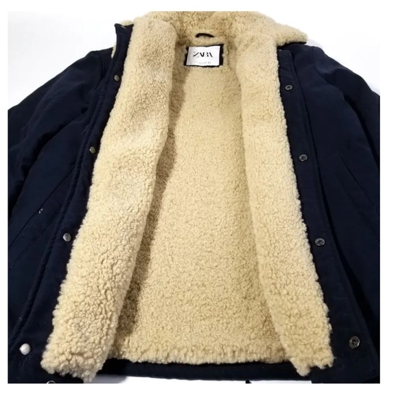 NWT Zara Sherpa lined Navy Jacket - Picture 3 of 5
